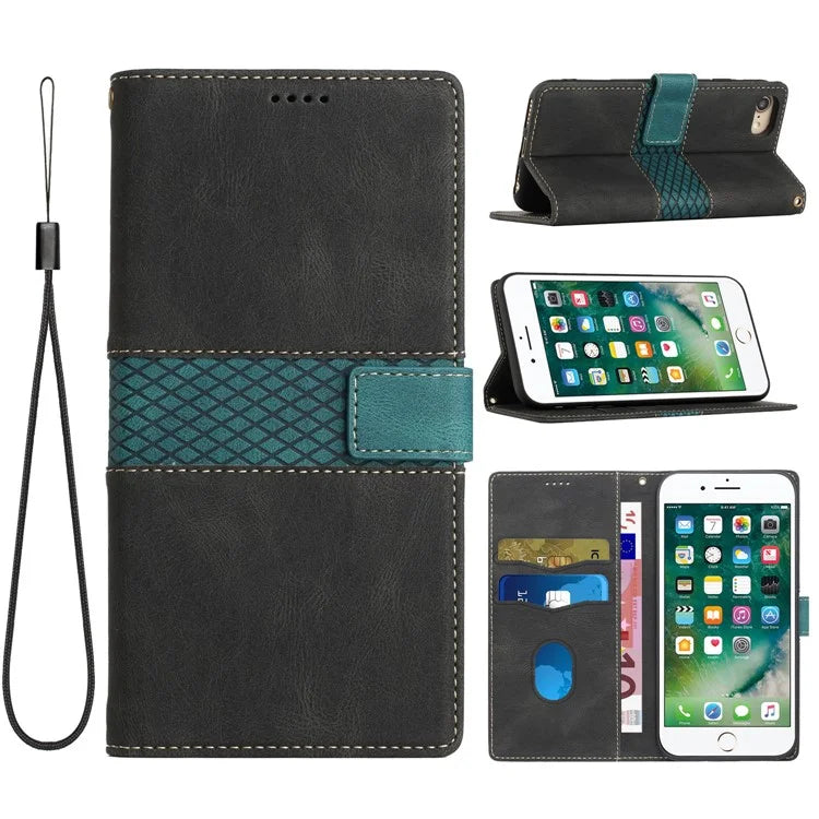 For iPhone SE (2024) Wallet Case Grid Splicing Card Slots PU Leather Phone Cover