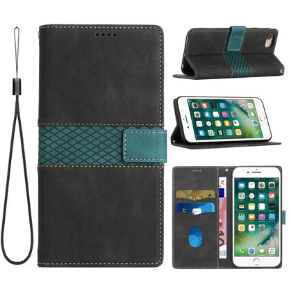 For iPhone SE (2024) Wallet Case Grid Splicing Card Slots PU Leather Phone Cover