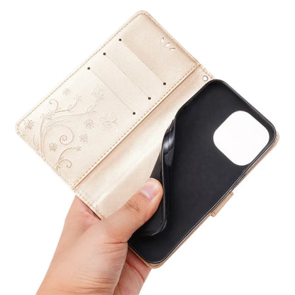 For iPhone 16 Pro Max Case Leather Phone Cover Butterfly Flower Pattern