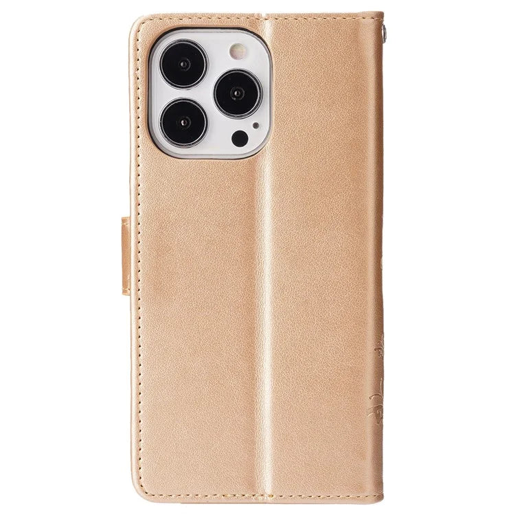 For iPhone 16 Pro Max Case Leather Phone Cover Butterfly Flower Pattern