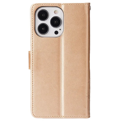 For iPhone 16 Pro Max Case Leather Phone Cover Butterfly Flower Pattern