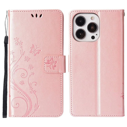 For iPhone 16 Pro Max Case Leather Phone Cover Butterfly Flower Pattern