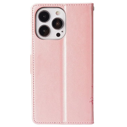 For iPhone 16 Pro Max Case Leather Phone Cover Butterfly Flower Pattern