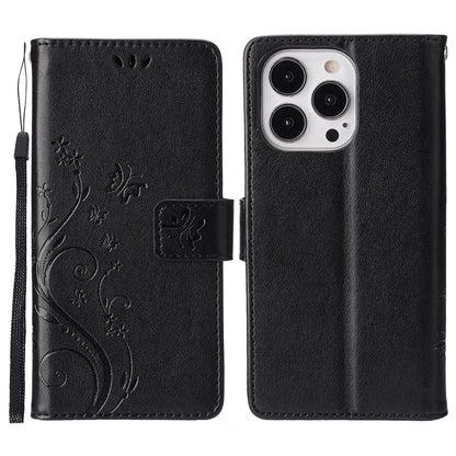 For iPhone 16 Pro Max Case Leather Phone Cover Butterfly Flower Pattern