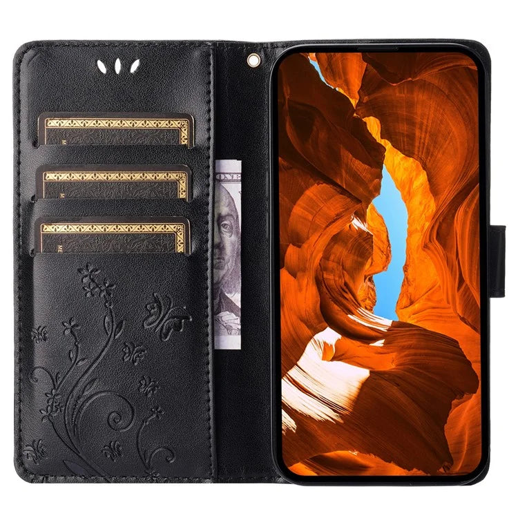 For iPhone 16 Pro Max Case Leather Phone Cover Butterfly Flower Pattern