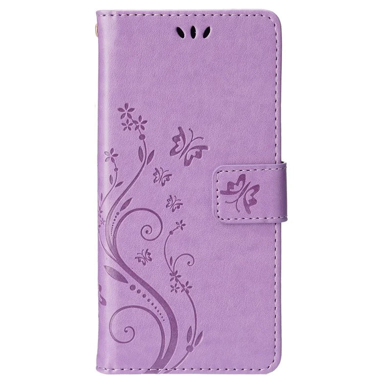 For iPhone 16 Pro Max Case Leather Phone Cover Butterfly Flower Pattern