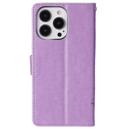 For iPhone 16 Pro Max Case Leather Phone Cover Butterfly Flower Pattern