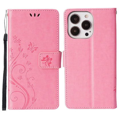 For iPhone 16 Pro Max Case Leather Phone Cover Butterfly Flower Pattern