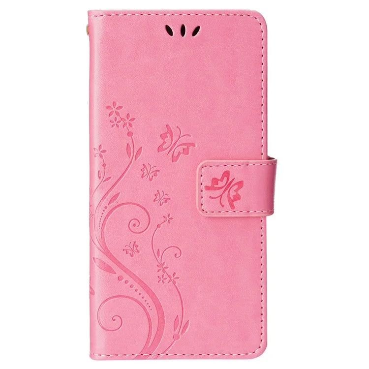 For iPhone 16 Pro Max Case Leather Phone Cover Butterfly Flower Pattern