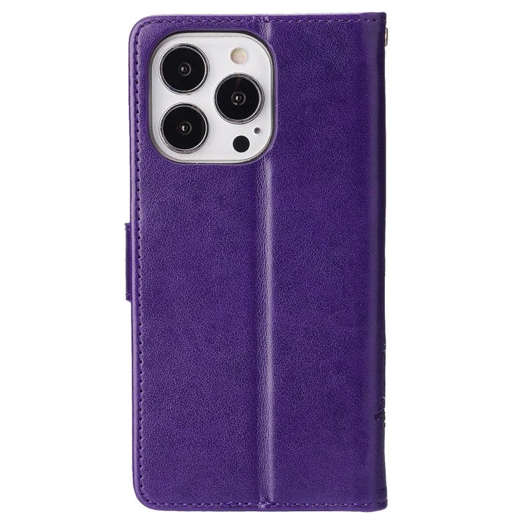 For iPhone 16 Pro Max Case Leather Phone Cover Butterfly Flower Pattern