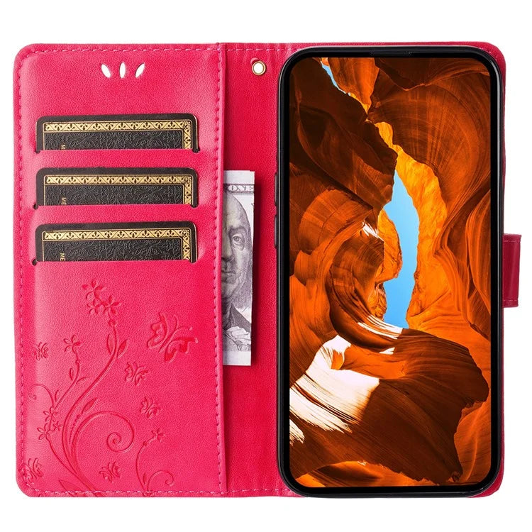 For iPhone 16 Pro Max Case Leather Phone Cover Butterfly Flower Pattern