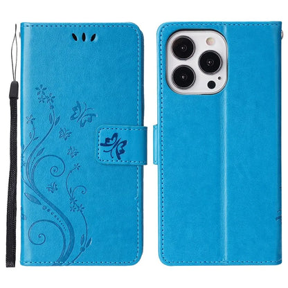 For iPhone 16 Pro Max Case Leather Phone Cover Butterfly Flower Pattern