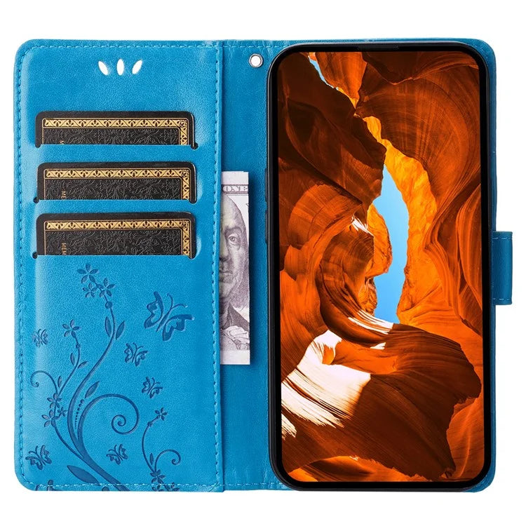 For iPhone 16 Pro Max Case Leather Phone Cover Butterfly Flower Pattern