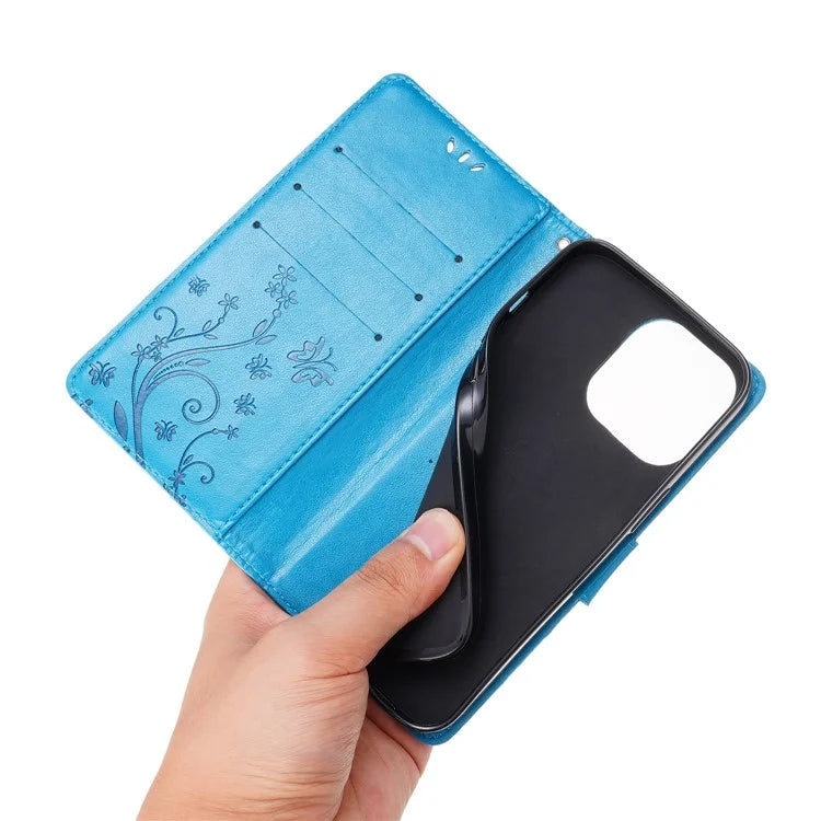 For iPhone 16 Pro Max Case Leather Phone Cover Butterfly Flower Pattern