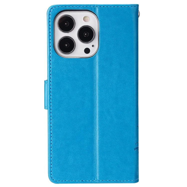 For iPhone 16 Pro Max Case Leather Phone Cover Butterfly Flower Pattern