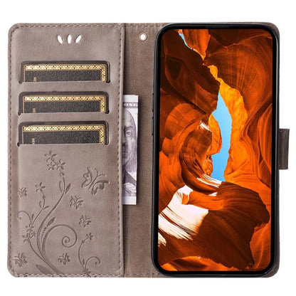 For iPhone 16 Pro Max Case Leather Phone Cover Butterfly Flower Pattern