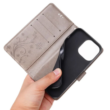 For iPhone 16 Pro Max Case Leather Phone Cover Butterfly Flower Pattern