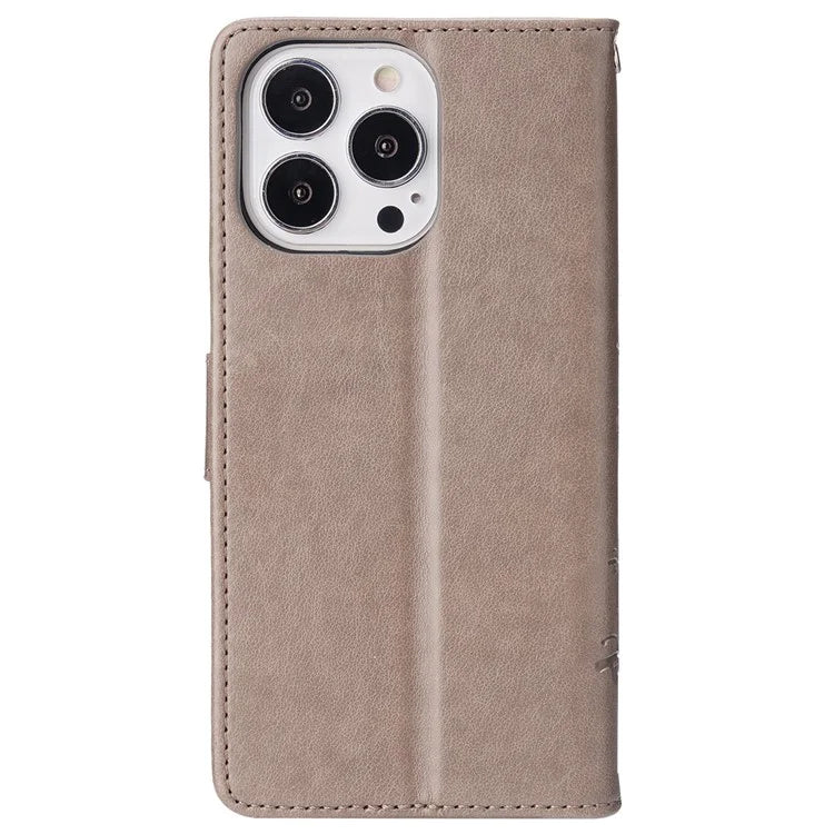 For iPhone 16 Pro Max Case Leather Phone Cover Butterfly Flower Pattern