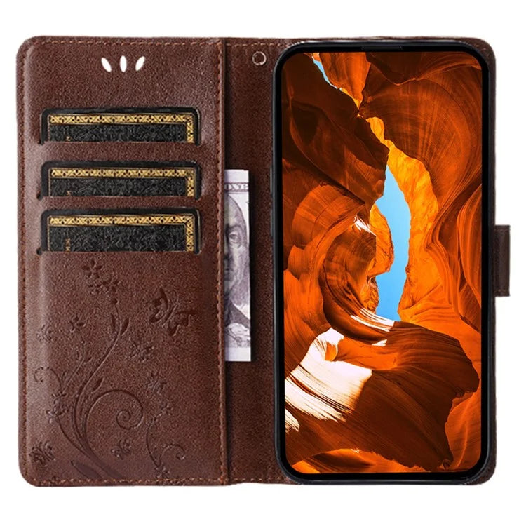 For iPhone 16 Pro Max Case Leather Phone Cover Butterfly Flower Pattern