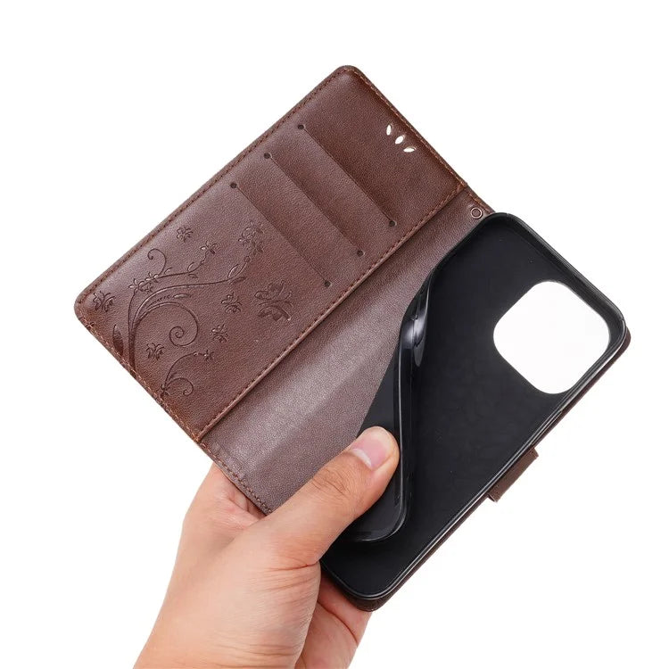 For iPhone 16 Pro Max Case Leather Phone Cover Butterfly Flower Pattern