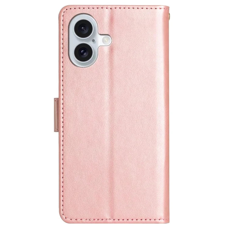For iPhone 16 Plus Case Wallet PU Leather Butterfly Floral Phone Cover with Strap