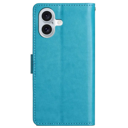 For iPhone 16 Plus Case Wallet PU Leather Butterfly Floral Phone Cover with Strap