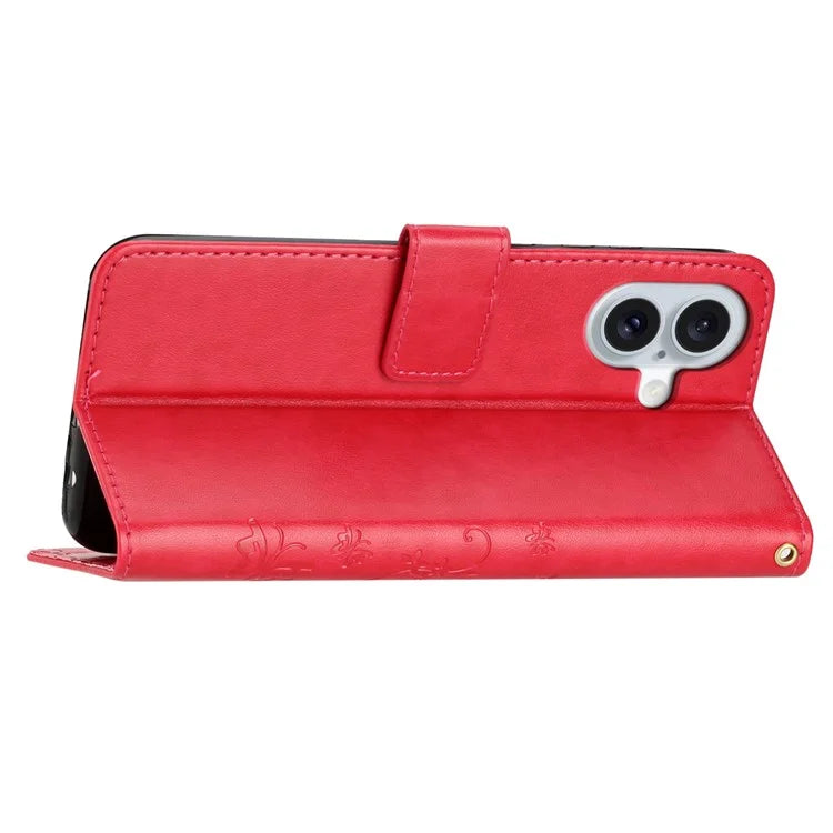 For iPhone 16 Plus Case Wallet PU Leather Butterfly Floral Phone Cover with Strap