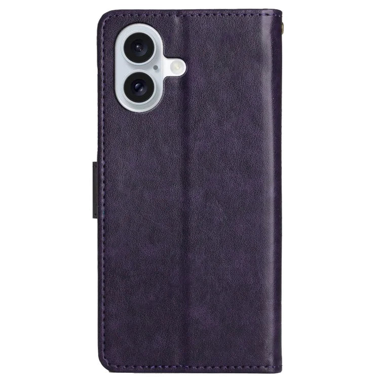 For iPhone 16 Plus Case Wallet PU Leather Butterfly Floral Phone Cover with Strap
