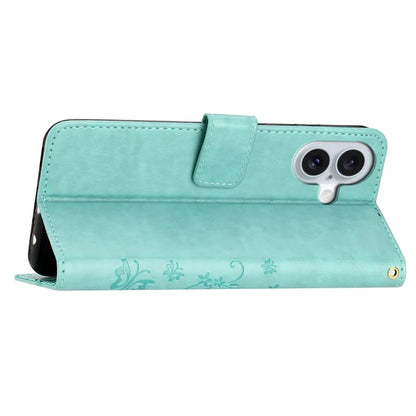 For iPhone 16 Plus Case Wallet PU Leather Butterfly Floral Phone Cover with Strap