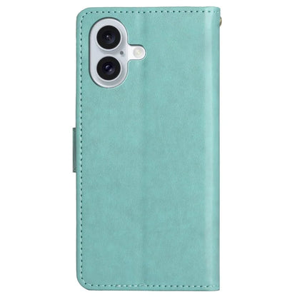 For iPhone 16 Plus Case Wallet PU Leather Butterfly Floral Phone Cover with Strap