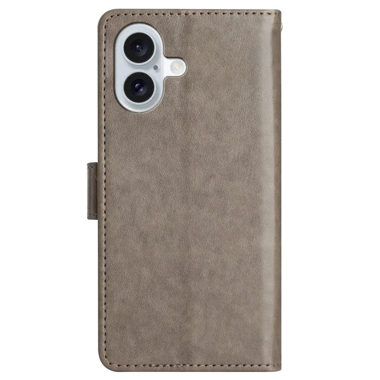 For iPhone 16 Plus Case Wallet PU Leather Butterfly Floral Phone Cover with Strap