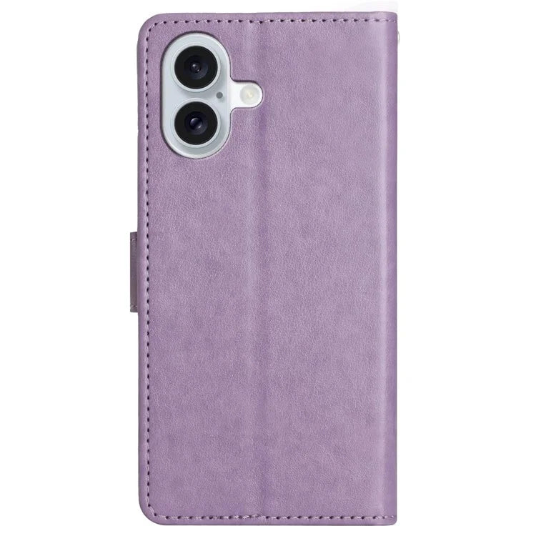 For iPhone 16 Plus Case Wallet PU Leather Butterfly Floral Phone Cover with Strap