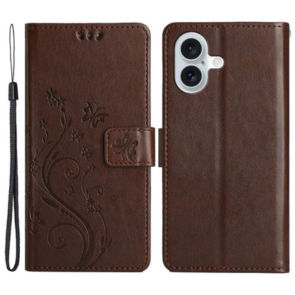 For iPhone 16 Plus Case Wallet PU Leather Butterfly Floral Phone Cover with Strap