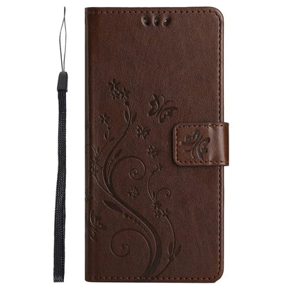 For iPhone 16 Plus Case Wallet PU Leather Butterfly Floral Phone Cover with Strap