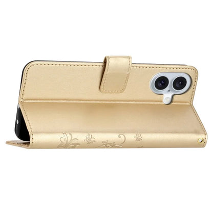 For iPhone 16 Plus Case Wallet PU Leather Butterfly Floral Phone Cover with Strap