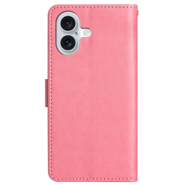 For iPhone 16 Plus Case Wallet PU Leather Butterfly Floral Phone Cover with Strap