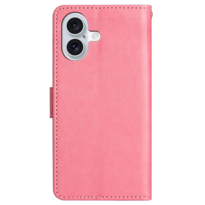 For iPhone 16 Plus Case Wallet PU Leather Butterfly Floral Phone Cover with Strap