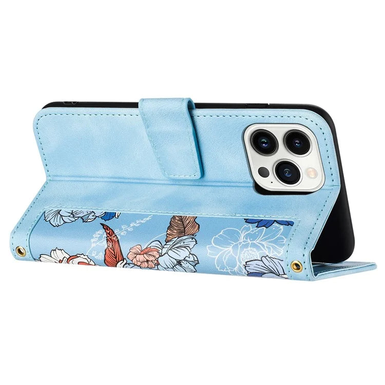 For iPhone 16 Pro Max Case Card Holder Pattern Printed PU Leather Phone Cover