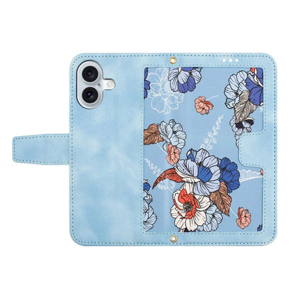 For iPhone 16 Plus Case Card Slots Flower Pattern Flip Leather Phone Cover