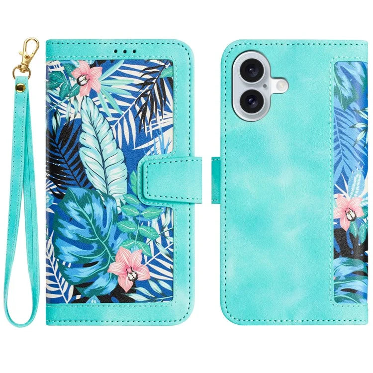 For iPhone 16 Plus Case Card Slots Flower Pattern Flip Leather Phone Cover