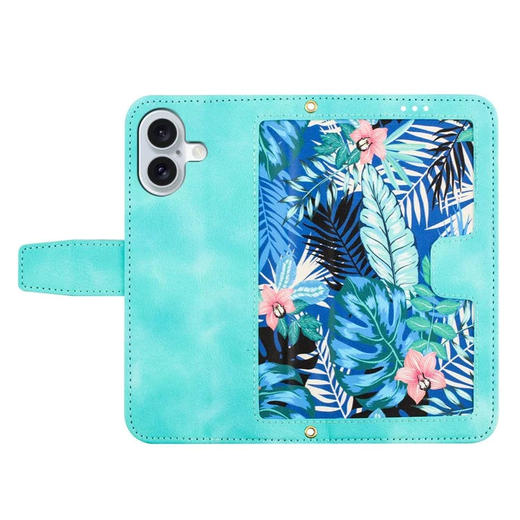 For iPhone 16 Plus Case Card Slots Flower Pattern Flip Leather Phone Cover