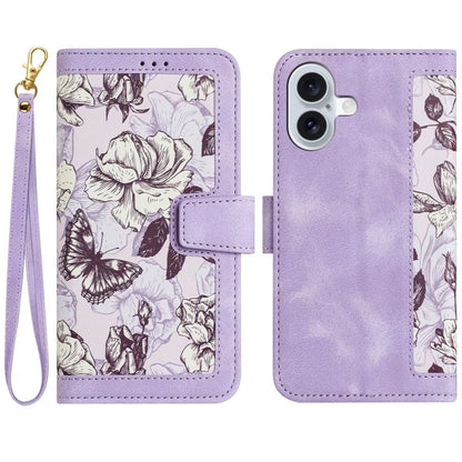 For iPhone 16 Plus Case Card Slots Flower Pattern Flip Leather Phone Cover