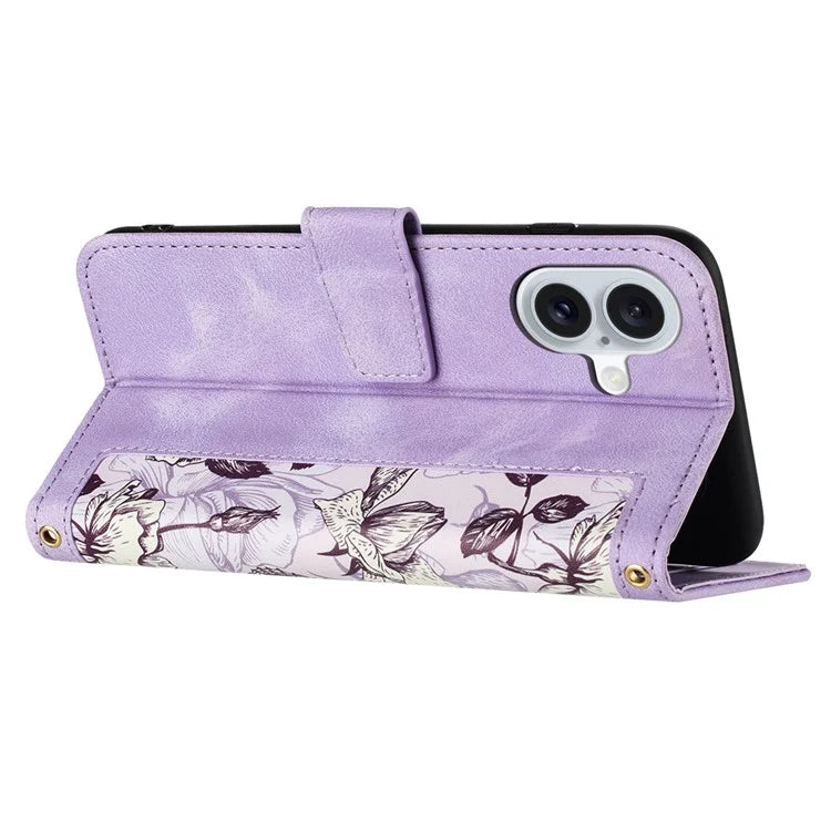 For iPhone 16 Plus Case Card Slots Flower Pattern Flip Leather Phone Cover
