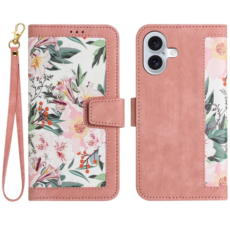 For iPhone 16 Plus Case Card Slots Flower Pattern Flip Leather Phone Cover