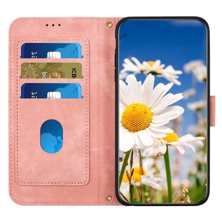 For iPhone 16 Plus Case Card Slots Flower Pattern Flip Leather Phone Cover