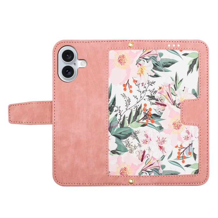 For iPhone 16 Plus Case Card Slots Flower Pattern Flip Leather Phone Cover