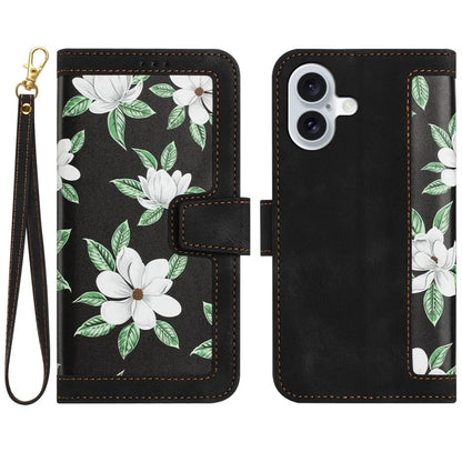 For iPhone 16 Plus Case Card Slots Flower Pattern Flip Leather Phone Cover