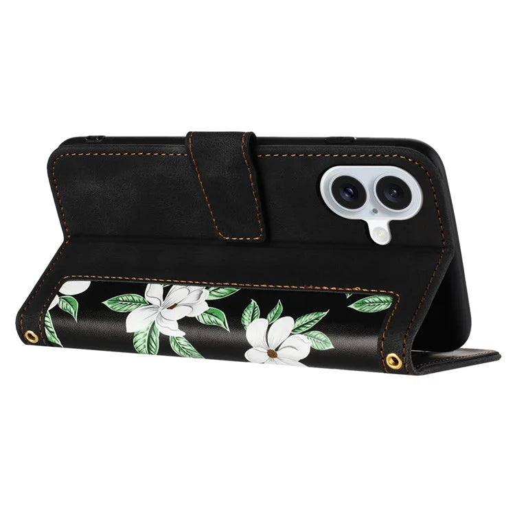 For iPhone 16 Plus Case Card Slots Flower Pattern Flip Leather Phone Cover