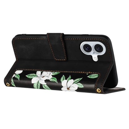 For iPhone 16 Plus Case Card Slots Flower Pattern Flip Leather Phone Cover
