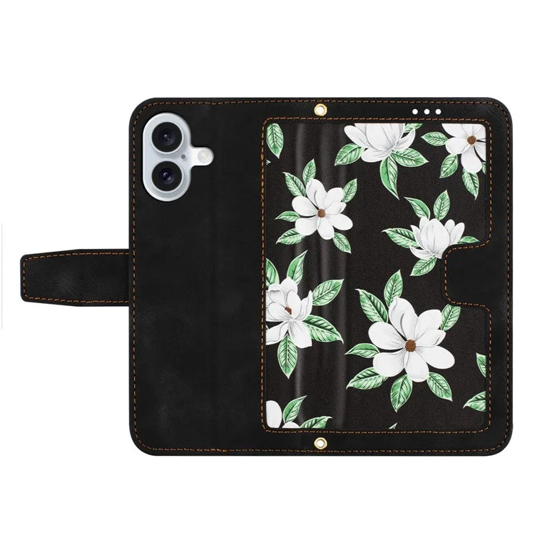 For iPhone 16 Plus Case Card Slots Flower Pattern Flip Leather Phone Cover